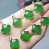 Colgante de Calcedonia de Trébol de Cuatro Hojas Colgante de Jade Incrustado en Oro Jade Colgante Jade Vivo Suministro de Regalo Plateado en Plata S925 Incrustado