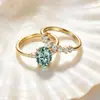 Anillo de Conjunto de Plata S925 Piedra Principal Verde Anillo de Moissanita Anillo Apilable Estación Independiente Anillo de Venta Caliente Venta al por Mayor