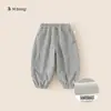 Calça infantil Bangxuan para meninas com laço, calça jogger para bebês, calça casual solta para bebês, calça de moletom infantil versátil
