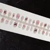 Uñas Postizas 30 Piezas Completas T159 Pastel de Cumpleaños Cortas Ballet Ojo de Gato Lazo de Gato Rosa y Lindas Uñas para Estudiantes