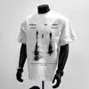 2025 Estilo Hong Kong Novo Verão Popular Camiseta Preta Estampada de Manga Curta para o Trabalho Camiseta Masculina Tamanho Grande Camiseta Básica Top