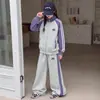 Conjunto esportivo e de lazer para meninas, estilo outono e inverno, para crianças maiores e estudantes, moletom com zíper e calça comprida, conjunto de duas peças para meninas pequenas