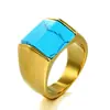 Anillo de acero inoxidable cuadrado geométrico simple turquesa flujo titanio acero para hombre Jinziying joyería europeo y americano