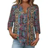 Camisa de Botão Europeia da Amazon para o Verão de 2026, Camisa com Mangas Três Quartos e Decote V, Blusa Casual Solta da Moda