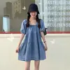 Toma Real de Vestido de Verano con Mangas Abullonadas que Reducen la Edad, Vestido de Muñeca de Mezclilla Casual Suelto Retro de Manga Corta S-5XL 100kg