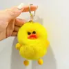 Pele de Coelho Rex Sintética Pato Amarelo Fofo Ins Celebridade da Internet Chaveiro de Carro Pingente Decoração de Mochila Presente de Aniversário