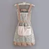 Vestido de Princesa Pastoral Delantal de Lona Cocina Cocinar Ropa de Moda Protector Delantal de Cintura Elegante Catering Ropa de Trabajo Resistente a las Manchas