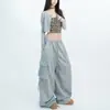 Pantalones Cargo Holgados con Cordón para Mujer Primavera y Otoño 2026, Pantalones Casuales de Bolsillos Múltiples Estilo Americano, Pantalones Versátiles de Pierna Ancha Adelgazantes