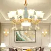 Lámpara de Sala de Estar Araña de Estilo Europeo Cristal Atmosférico Cerámica Simple Moderna Lámpara de Restaurante Led Lámparas de Dormitorio para Nuevo Hogar