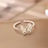 Anel Aberto Borboleta Gelo Triturado Design Criativo, Alto Padrão, Moderno, Requintado, Brilhante, Anel Ajustável de Nicho Estilo Francês