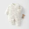 Mameluco de algodón acolchado para bebé 40g, mameluco sin costuras para otoño e invierno, algodón delgado, engrosado, traje para gatear de apertura frontal para niños