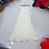 Falda Larga de Gasa Suave con Flores Tridimensionales Espalda Descubierta de Correa Halter Estilo Europeo Americano Australiano Cubre Cadera Cola de Pez