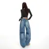 Jeans Laranja#Cáqui Infantil Relaxado de Perna Larga Feminino Cintura Alta Solto Emagrecimento Escondendo Defeitos Casual Versátil Calça Banana