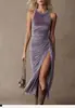 Ropa de mujer de comercio exterior europea y americana transfronteriza, elegante diseño sin mangas, vestido ajustado de terciopelo con abertura alta plisada