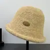 Sombrero de Pescador de Lana de Alta Calidad para Otoño e Invierno, Sombrero de Cubo Cálido de Punto para Mujer, Estilo Coreano, Temperamento, Logo Pequeño, Color Sólido
