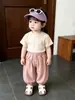 Conjunto de Verano para Niñas Estilo Coreano Bebé Verano Camiseta Lisa Delgada + Pantalones Casuales de Linterna Conjunto Versátil de Dos Piezas para Salir