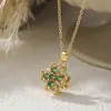 Diseño de Nicho Europeo y Americano Anillo Abierto Giratorio con Forma de Trébol de Cuatro Hojas Microincrustado de Circonita Acero Inoxidable Collar de Flor para Mujer