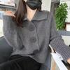 Produtos europeus cardigan das mulheres com decote em V manga comprida solta moda coreana grande fivela lapela malha top coat camisola tendência