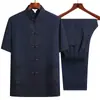 Camisa Tang de Verano para Papá Camisa de Manga Corta Estilo Chino para Hombres de Mediana Edad Camisa Holgada para Abuelos de Mediana Edad y Mayores
