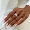 Anillo de Mariposa Geométrico Retro Exquisito de Nuevo Estilo Transfronterizo con Circonita para Mujer, Anillo de Flor de Perla con Circonita Colorida de Moda Personalizado