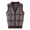 Colete de Tricô Jacquard Outono e Inverno para Homens de Meia-idade e Idosos, Tamanho Grande, Gola V, Cardigan Solto