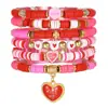 Traje Nuevo Transfronterizo Europeo y Americano 2025 para el Día de San Valentín para Mujer Pulsera Elástica con Perlas y Letras de Corazón Rosa