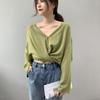 Jiawei Malharia Outwear Feminino Outono High Street Girl Sexy Retrô Ombro Caído Malharia B2061