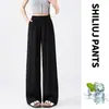 Pantalones de pierna ancha de lino Tencel para mujer, estilo fino de primavera y verano, nuevo modelo 2026, pantalones rectos casuales fluidos de seda helada fresca