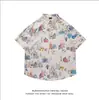 Camisa Floral Havaiana Casual Artística de Manga Curta Masculina Verde Retrô Pintura a Óleo Flores Tendência Nicho Preguiçosa Ins