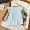 Chaleco Cárdigan Amarillo Cuadrado de Cuello Francés con Mangas Volantes Estilo Francés Petite Elegante Camisa para Mujer, Impresionante Top Tipo Muñeca de Verano