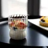 Taza de vidrio de borosilicato alto con rayas verticales, transparente y creativa, adecuada para uso doméstico, alto valor estético, taza para café y leche, taza para el desayuno resistente a altas temperaturas