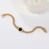 Acero de titanio chapado en oro rosa letras retro pulsera redonda negra joyería para mujer fabricantes al por mayor