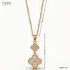 Bestseller Douyin Colar de Trevo de Quatro Folhas em Aço Titânio Sem Desbotamento Luxo Leve Versátil Pingente Totalmente Cravejado Colar de Toque High-End Acessórios para Mulheres