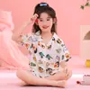 Pijama Nuevo para Niñas 2025 Verano Delgado Manga Corta Niños Niñitas Verano Bebé Conjunto Ropa para Casa Exterior