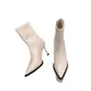 Novas Botas Slim Outono/Inverno 2026 com Salto Alto Fino, Bico Fino, Couro Macio Elegante, Zíper Traseiro, Botas Curtas Versáteis Estilo Coreano