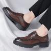 Altura Interior 10CM Zapatos de Cuero para Hombre Patrón Rayado a Mano Zapatos de Vestir de Negocios Bajos con Cordones Suela Gruesa Británico Transpirable Zapatos de Boda para Novio