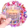 50 pegatinas caricaturescas brillantes y coquetas estilo Y2K en rosa y morado con unicornio soñador, castillo de diamantes, elementos dulces y geniales