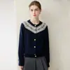 Nuevo Otoño 100% Cachemira Pura Cuello Redondo para Mujer Estilo Retro Simple Cardigan de Punto Jacquard Fair Isle