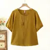 Camisa pequeña de cuello redondo para personas de mediana edad y mayores, ropa de verano para madres, estilo chino nuevo, estilo nacional, camiseta de manga corta para mujer de 50 años, nueva camiseta 2026 para mujer