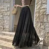 Ropa de mujer: Falda plisada de línea A, nuevo estilo de verano, de cintura alta, adelgazante, con efecto drapeado, dobladillo amplio, falda larga de gasa, falda de paraguas