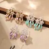 Pendientes de Flor de Pedrería y Lazo de Esmalte, Moda Dulce, Nicho de Lujo Ligero, Gama Alta, Exquisitos, Elegantes, Versátiles