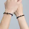 Pulsera de Pareja de Obsidiana Par de Cuentas de Transferencia Par Tejida a Mano Regalo de San Valentín Cumpleaños para Novia
