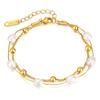 Pulsera Retro Europea y Americana OPK para Mujer de Acero Inoxidable Nicho Lujo Ligero Perla de Agua Dulce Apilada Simple Combinable Acero Titanio