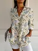 WISH2024 Venda Quente Camisa Longa Feminina Fábrica de Origem Estampa Floral Pequena 3D Tendência Outonal Europeia e Americana Camisa de Ombro