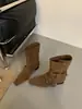 Botines de Tacón Grueso Estilo Coreano con Terciopelo Plus para Mujer 2026 Primavera/Otoño Nuevos Botas Vaqueras Occidentales de Punta Cuadrada Botas Adelgazantes de Media Caña con Hebilla de Cinturón