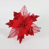 Flores de Natal em malha oca transfronteiriças, flores artificiais, decorações para árvore de Natal, flores preservadas de alta qualidade, enfeites para guirlanda de Natal