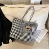 Bolso de Hombro Grande de Lona Estilo Perezoso Cuadros Blanco y Negro Retro Bolso de Mano Casual Versátil para el Viaje Diario