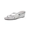 Chanclas de cuña de piel de vaca estilo retro con tira entre los dedos para mujer, atuendo de verano para la playa, sandalias francesas de tacón alto