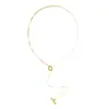 Collar de Acero Inoxidable Simple de Nicho Europeo y Americano Geométrico Forma de Y Tipo Deslizante Ojo de Demonio Forma de Abanico de Perla Collar Multicapa