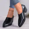 Zapatos de punta profunda primavera y otoño 2025 nuevos talla grande moda tacón grueso zapatos de tacón alto zapatos pequeños de cuero en stock venta al por mayor